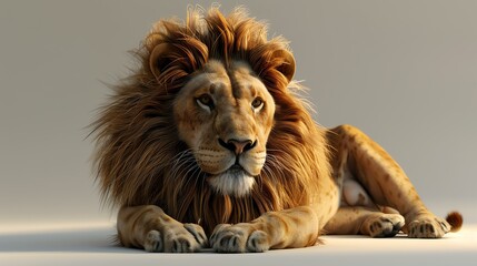 This image shows a majestic lion in all its glory. The lion is lying down, but it is still imposing and powerful.