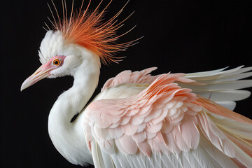 Majestic white bird with vibrant orange plumage accents. Generative AI image