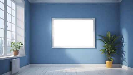 Fototapeta na wymiar Mock up frame in blue room interior design 