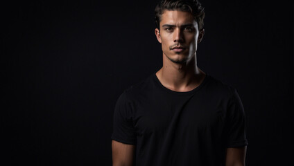 male model in studio photo black background