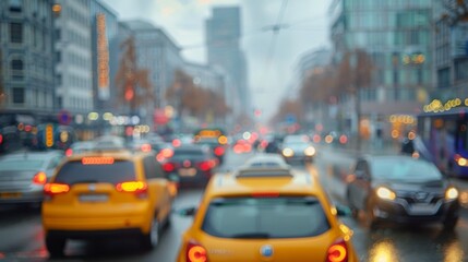Fototapeta premium Bustling City Street With Heavy Traffic