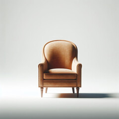 Elegant brown leather armchair against a plain light background, showcasing a classic design with a modern twist.