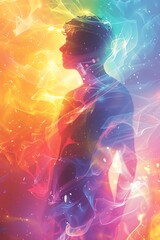 A digital painting of a person made of colorful smoke