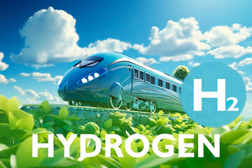 Hydrogen Urban Transport. Fuel Cell train or Tram, Concept Sustainability Green Metro Zero Emission