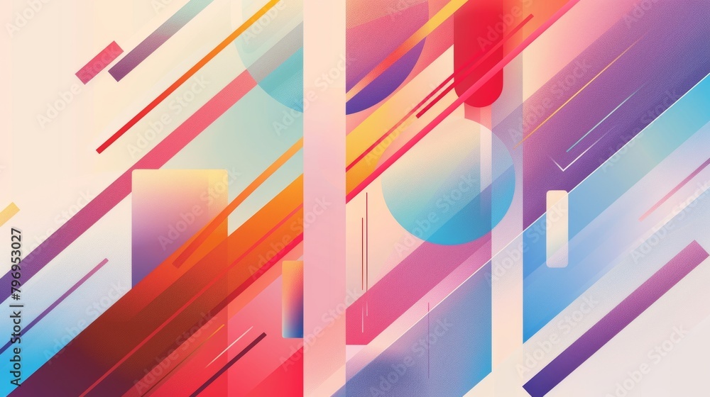 Poster brightly colored geometric shapes with dynamic lines on a modern abstract background