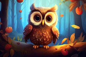 cute owl sit on branch childish illustration