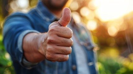 Use the thumbs-up hand gesture to signify approval and provide positive feedback, serving as a simple yet powerful symbol of encouragement and support