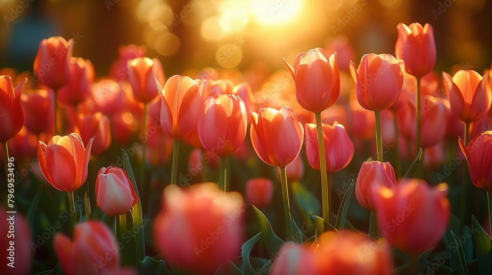 Sticker Golden Hour Glow: Vibrant Tulip Field, generative ai