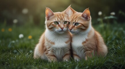 Naklejka na ściany i meble two cats sitting on grass
