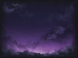 Enigmatic sky and clouds with midnight purple gradient color and grunge texture.
