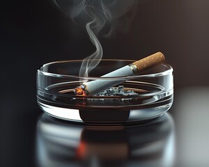 Create a 2D illustration of a cigarette resting on an ashtray, set apart in isolation  8K , high-resolution, ultra HD,up32K HD - obrazy, fototapety, plakaty