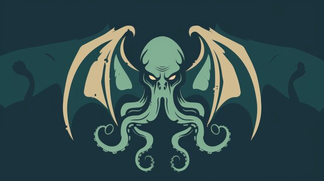 Mystical cthulhu silhouette with wings