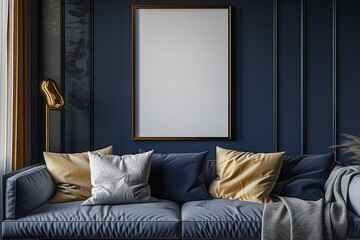 Modern Room Layout: Inspiration in empty frames Next to muted gold pillows on a warm gray sofa - Personalize your style