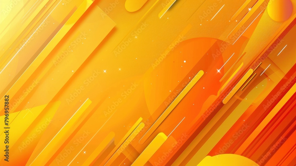 Poster an abstract composition featuring dynamic orange and yellow geometric shapes, creating a vibrant and