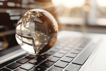 Globe, representing the world, placed on top of a stack of charts and graphs showing continents and oceans. This image conveys the concept of global data analysis or international business trends.