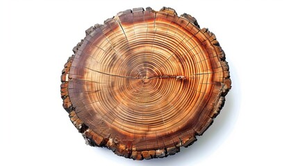 A detailed view of a large, round cross-section of wood, featuring natural tree rings and cracks