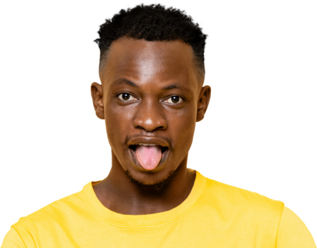 African man sticking his tongue out PNG file no background 