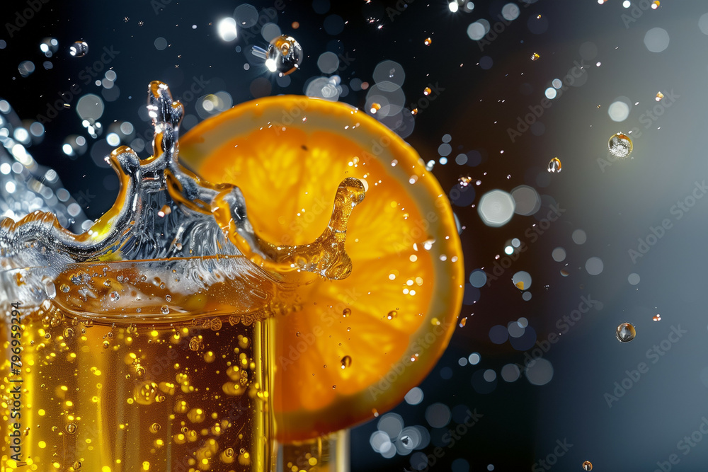 Poster dynamic splash with an orange slice