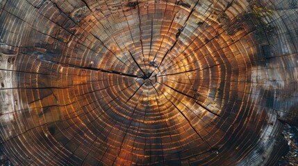 Section of a freshly cut oak tree stump, displaying the detailed texture of annual growth rings