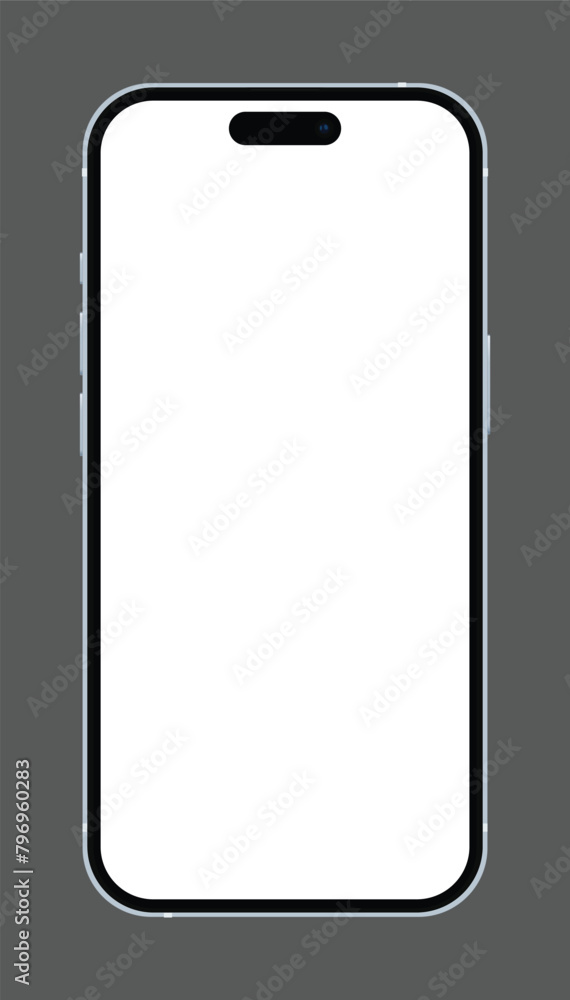 Poster mockup smart phone 15 generation editable vector with transparent screen and grey background. clippi