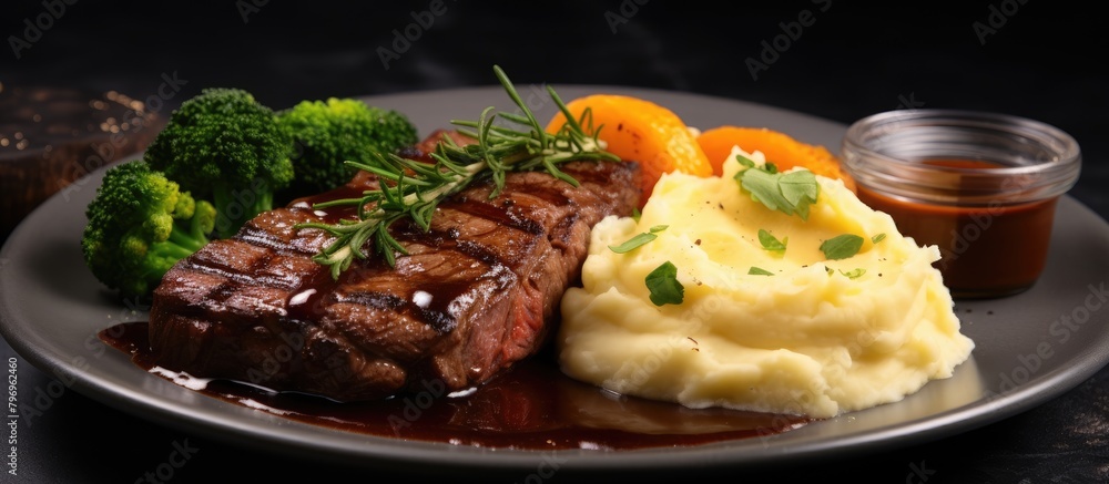 Wall mural Plate of mashed potatoes and broccoli