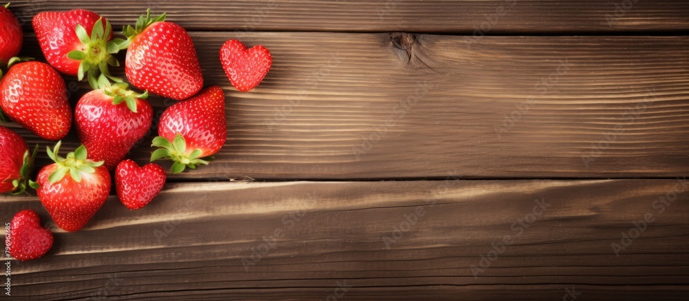 Sticker Fresh strawberries on rustic wooden surface