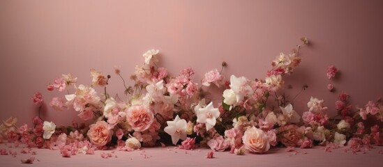 pink wall scattered flowers surface