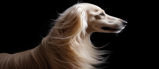 Obraz na płótnie Canvas Dog with flowing fur against dark backdrop
