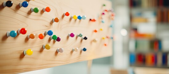Wooden board covered with colorful buttons - Powered by Adobe