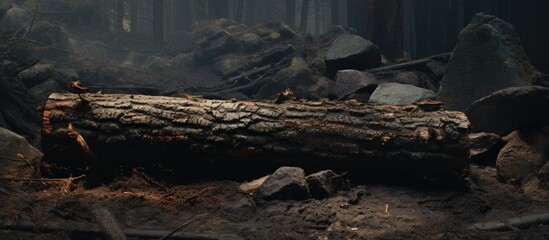 Log lying forest ground woods