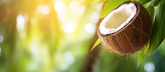Coconut hanging tree sunlight fruit - obrazy, fototapety, plakaty