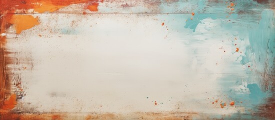 Abstract artwork: white and blue square with rust