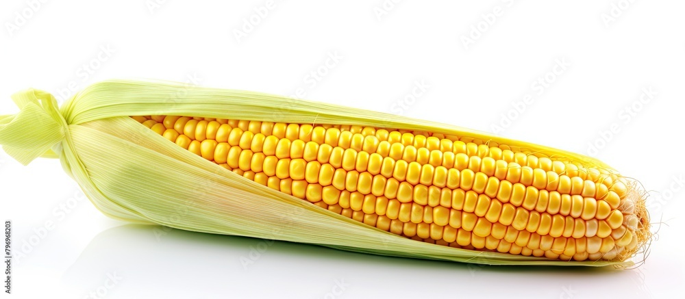 Poster a single corn cob displaying ripe yellow kernels