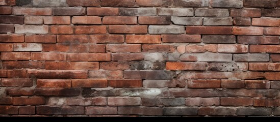Close up of a rugged brick wall against dark backdrop
