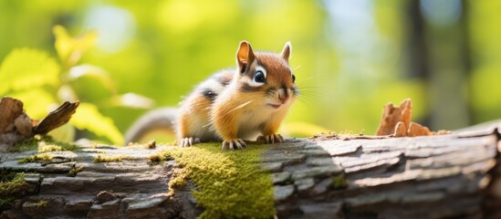 A small chipmunk perched on tree branch - Powered by Adobe