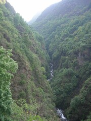 view of a river from the top of the mountain in the himalayas India