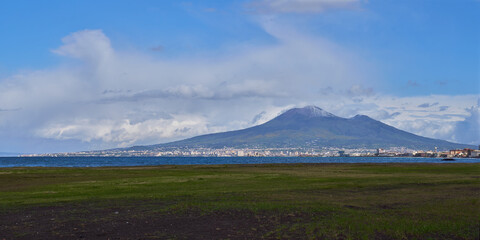 Panoramic view of mount Vesuvius (monte Vesuvio) and the gulf if Naples (golfo di Napoli) from...