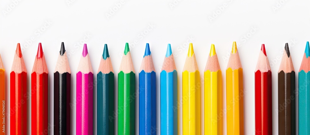 Poster a close up of an array of colored crayons with one slightly tilted