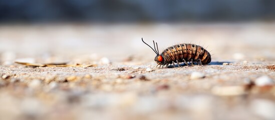 A crawling insect on the ground - obrazy, fototapety, plakaty