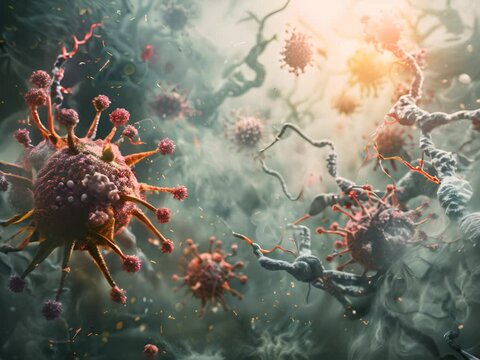A microscopic view of a virus