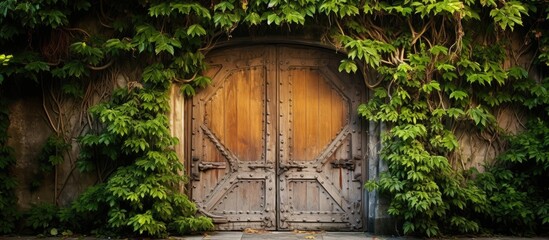 Wooden door with vines