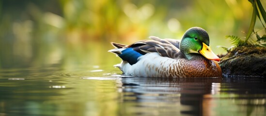 Obraz premium Duck Swims Quietly In Water