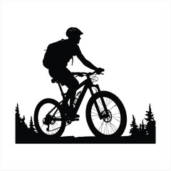 Biker and bike silhouette black vector.