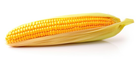 Close up corn cob on white backdrop