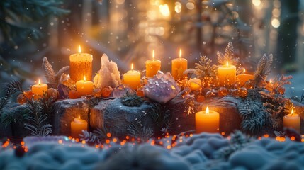 Magical Yule Altar in the Forest, generative ai