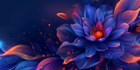 Abstract Vector Background Design, Vivid Blue Gradient with Artistic Floral Shapes, Colorful Blue...
