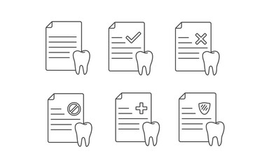 Dentist documents icons set. Dental checks. Dental documents set of simple icons. Outline