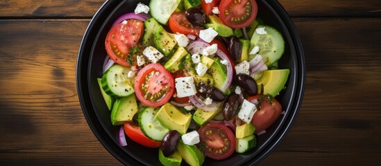 Fresh salad with tomatoes, cucumbers, and olives
