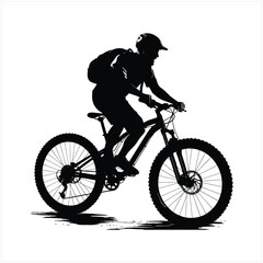 Biker and bike silhouette black vector.