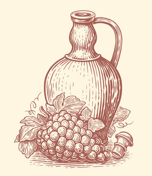 brown jug grapes and cork still life clip art preview